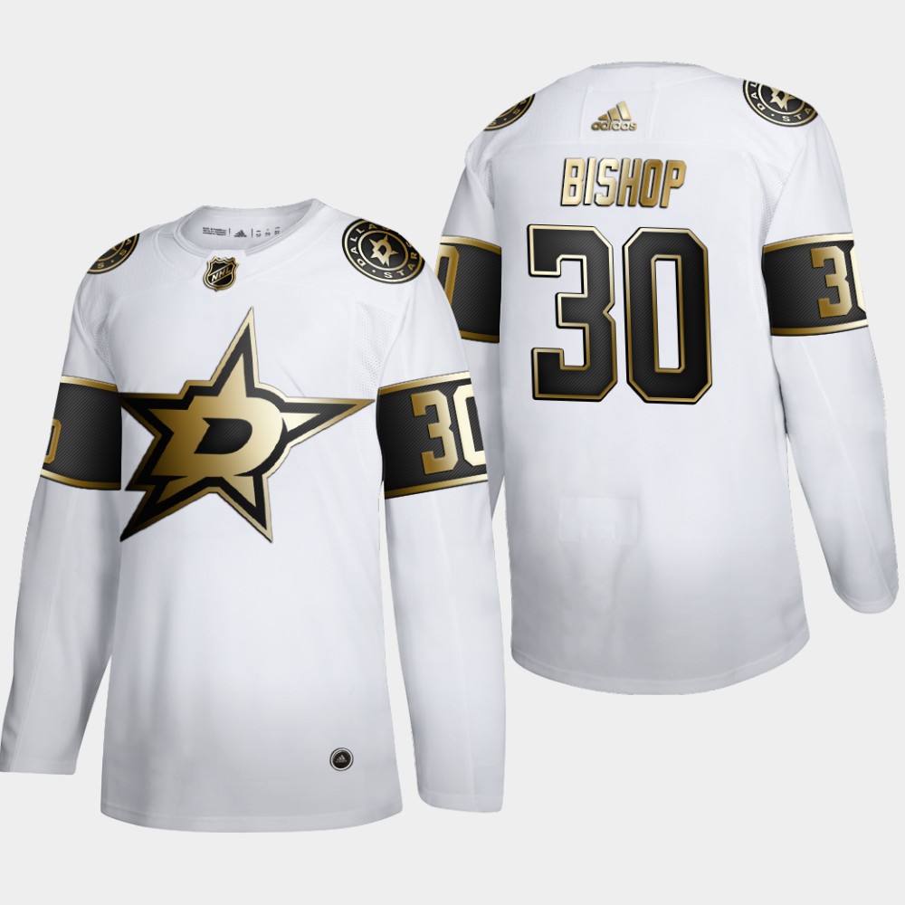 Dallas Stars #30 Ben Bishop Men Adidas White Golden Edition Limited Stitched NHL Jersey->dallas stars->NHL Jersey